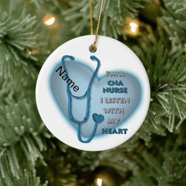 Blue Heart CNA Nurse Ceramic Ornament (Tree)