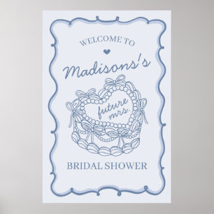 Blue Heart Coquette Cake Bridal Shower Welcome Poster