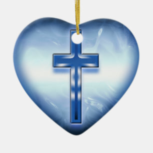 BLUE HEART CROSS ORNAMENT