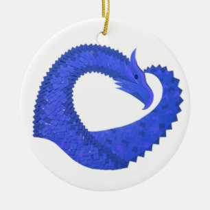 Blue heart dragon on white ceramic tree decoration