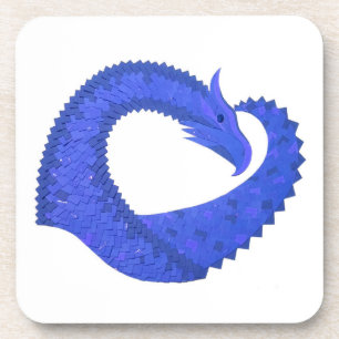 Blue heart dragon on white coaster