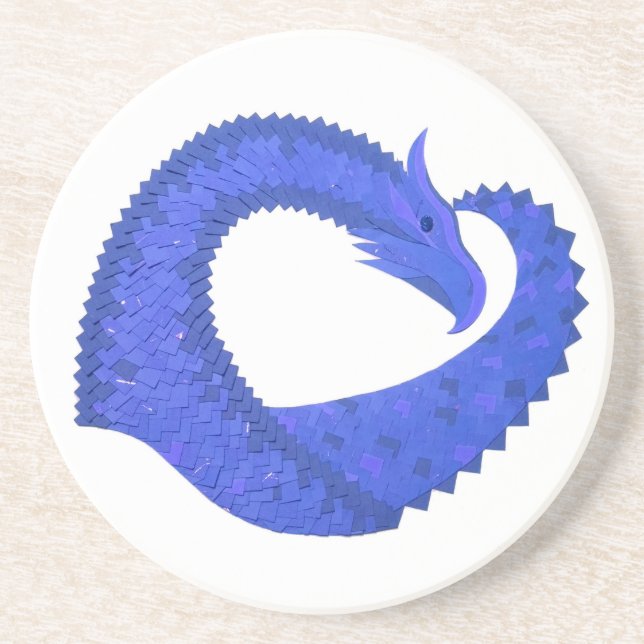 Blue heart dragon on white coaster (Front)