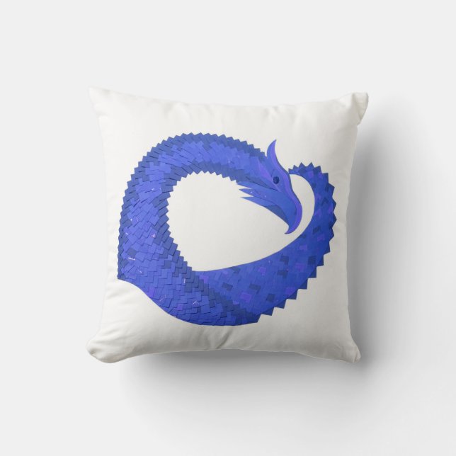 Blue heart dragon on white cushion (Front)