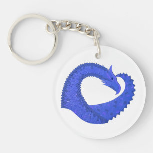 Blue heart dragon on white key ring
