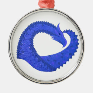 Blue heart dragon on white metal tree decoration