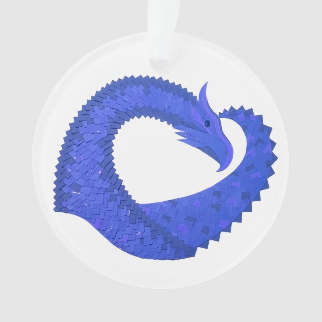 Blue heart dragon on white ornament (Front)