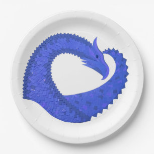 Blue heart dragon on white paper plate
