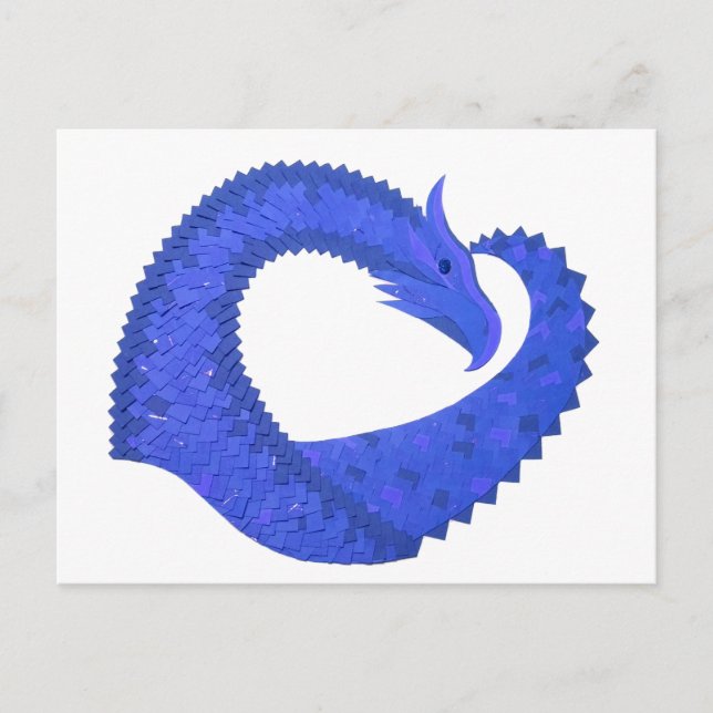 Blue heart dragon on white postcard (Front)