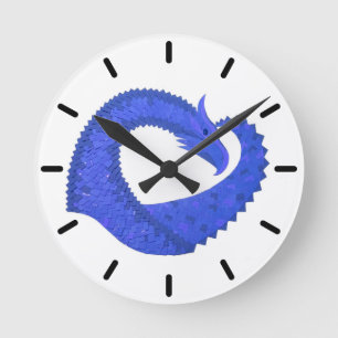 Blue heart dragon on white round clock