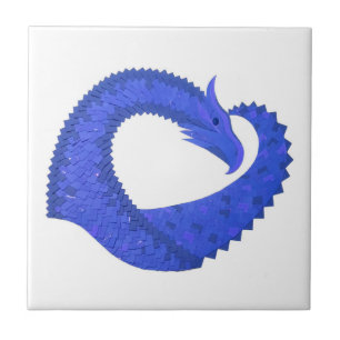 Blue heart dragon on white tile