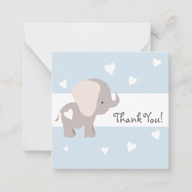 Blue Heart Elephant Thank You Notecards (Front)