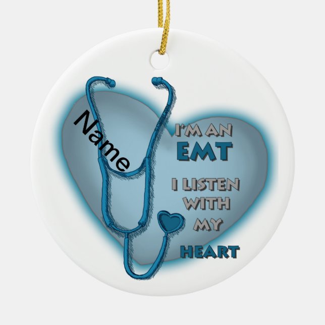 Blue Heart EMT Ceramic Ornament (Front)