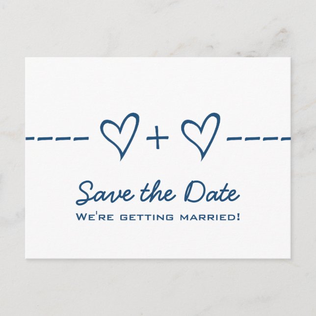 Blue Heart Equation Save the Date Postcard (Front)