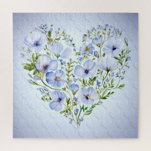 Blue Heart Floral Jigsaw Puzzle