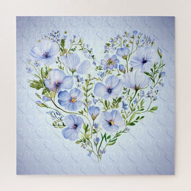 Blue Heart Floral Jigsaw Puzzle (Vertical)