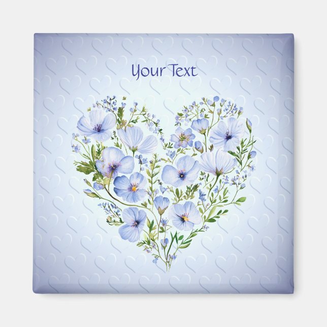 Blue Heart Floral Magnet (Front)