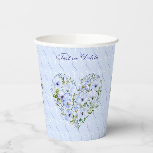 Blue Heart Floral Paper Cups (Left)