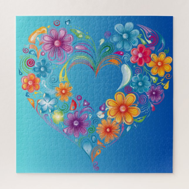 Blue Heart Floral Puzzle (Vertical)