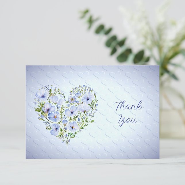 Blue Heart Floral Thank You Card (Standing Front)