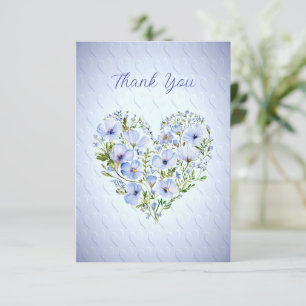 Blue Heart Floral Thank You Card