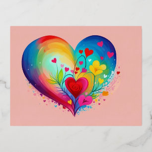 Blue Heart  Foil Holiday Postcard