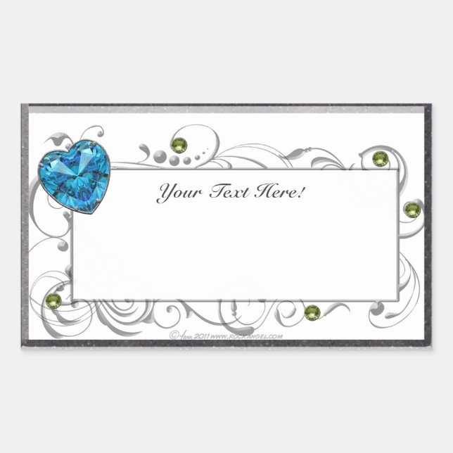 Blue Heart Gem Rectangular Sticker (Front)