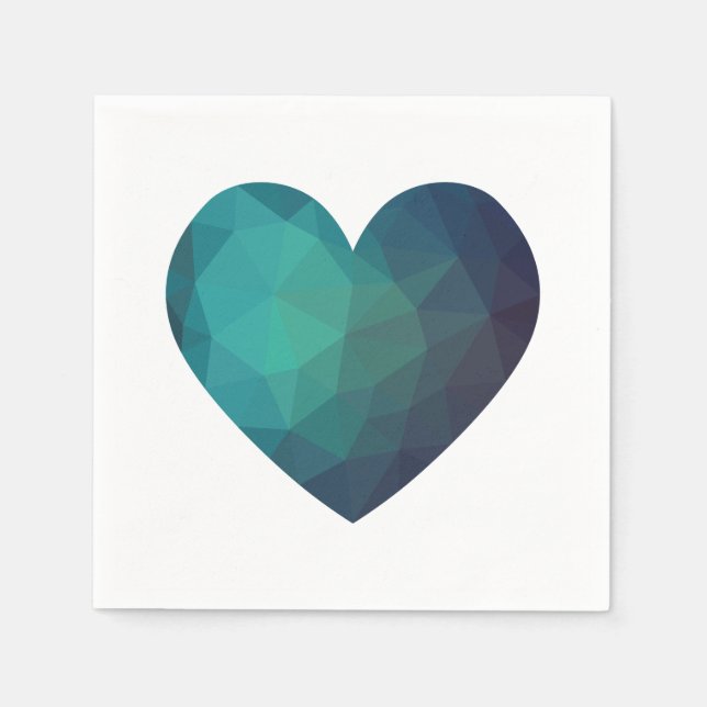 Blue heart geometric 3d design napkin (Front)
