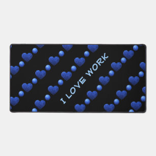Blue heart glitter pattern, Monogram Desk Mat