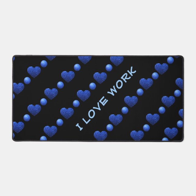 Blue heart glitter pattern, Monogram Desk Mat (Front)
