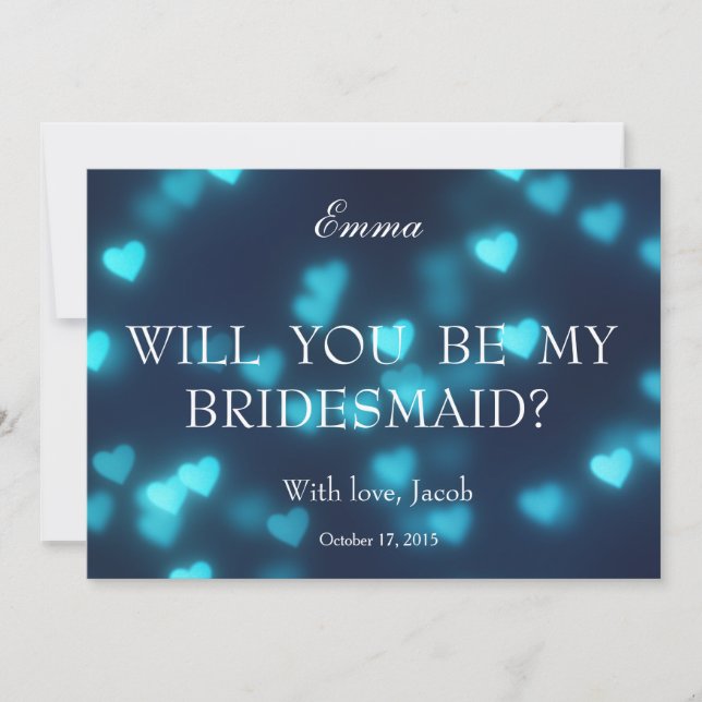 Blue Heart Glitter Will You Be My Bridesmaid Invitation (Front)