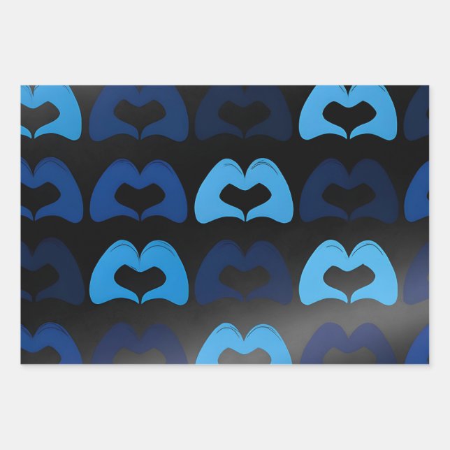 Blue Heart Hands Wrapping Paper - Premium Wrap (Front)