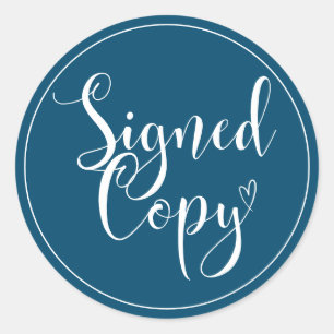 Blue Heart Handwriting Signed Copy Classic Round Sticker