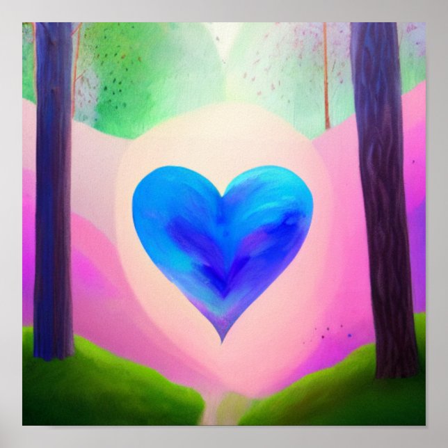 Blue Heart in a Forest Poster (Front)