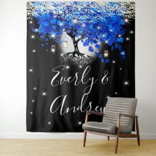Blue Heart Leaf Tree Boho Wedding Tapestry