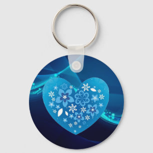 Blue heart love key ring