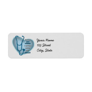 Blue Heart LPN Nurse Return Address Label