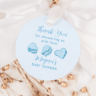Blue Heart Macaron Valentine Baby Shower Favour Tags