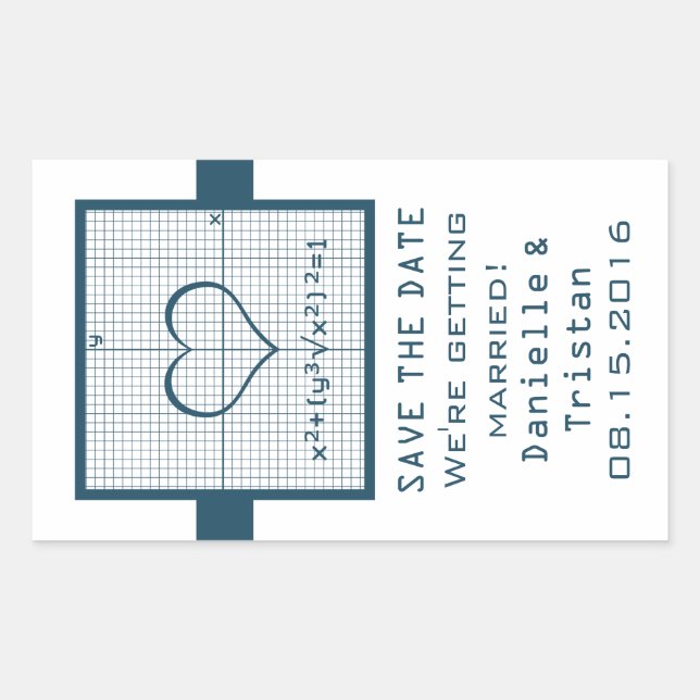 Blue Heart Math Graph Save the Date Stickers (Front)