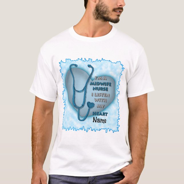 Blue Heart Midwife Nurse T-Shirt (Front)