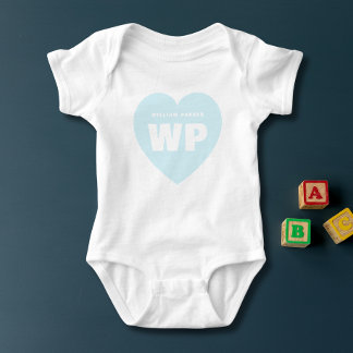 Blue Heart Monogram Newborn Outfit Custom Baby Bodysuit
