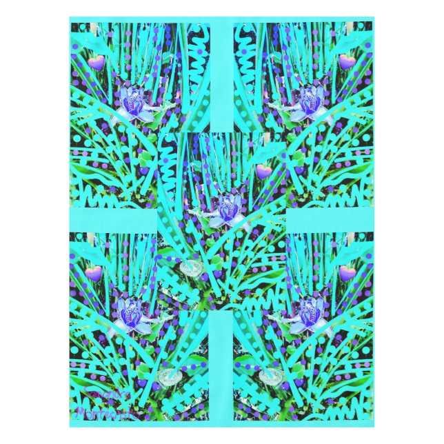 Blue Heart Moon & Wonder Blue Roses Reception  Tablecloth (Front)