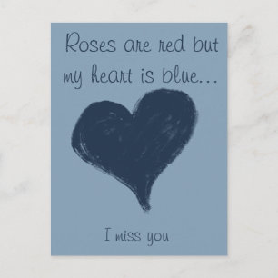 Blue heart on blue- I miss you Postcard