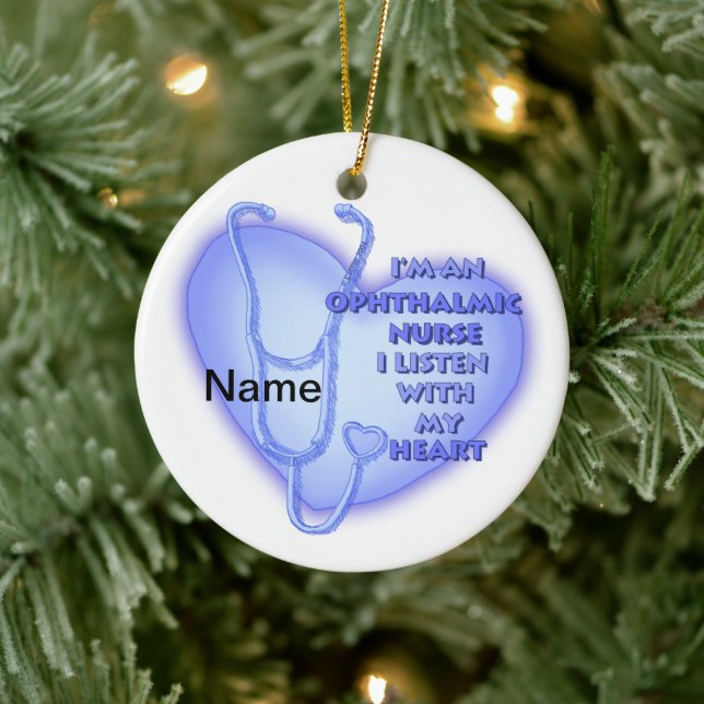 Blue Heart Ophthalmic Nurse Ceramic Ornament (Tree)