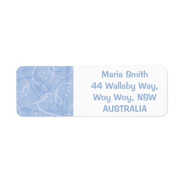 Blue heart pattern return address label (Front)