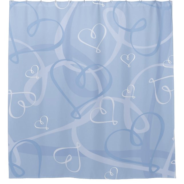 Blue heart pattern shower curtain (Front)