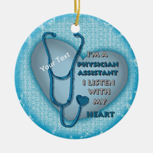 Blue Heart Physician Assistant Ceramic Ornament (Front)