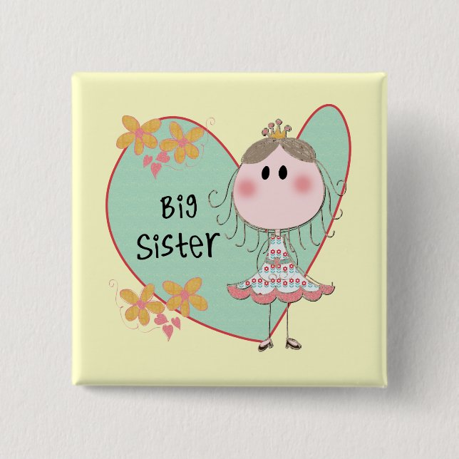 Blue Heart Princess Big Sister 15 Cm Square Badge (Front)