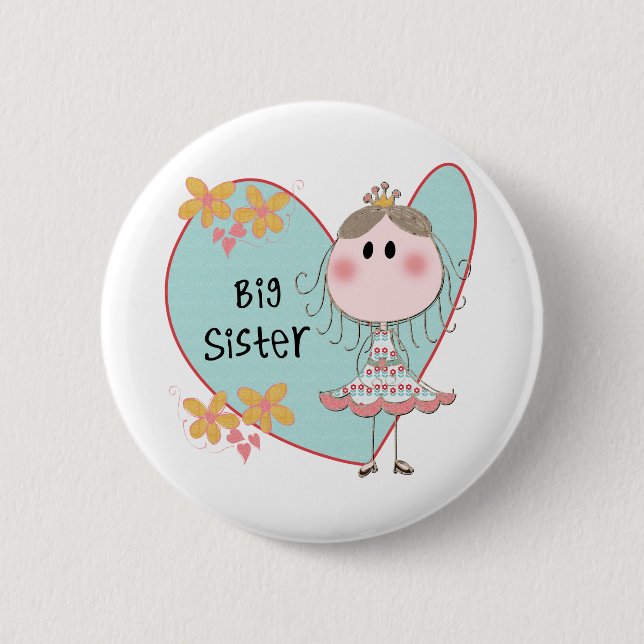 Blue Heart Princess Big Sister 6 Cm Round Badge (Front)