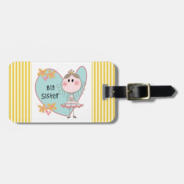 Blue Heart Princess Big Sister Luggage Tag (Front Horizontal)