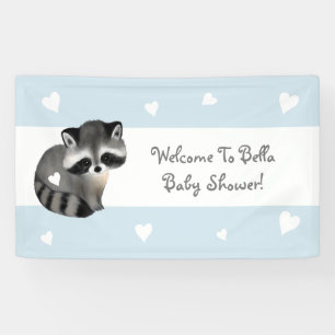 Blue Heart Racoon Baby Shower Banner